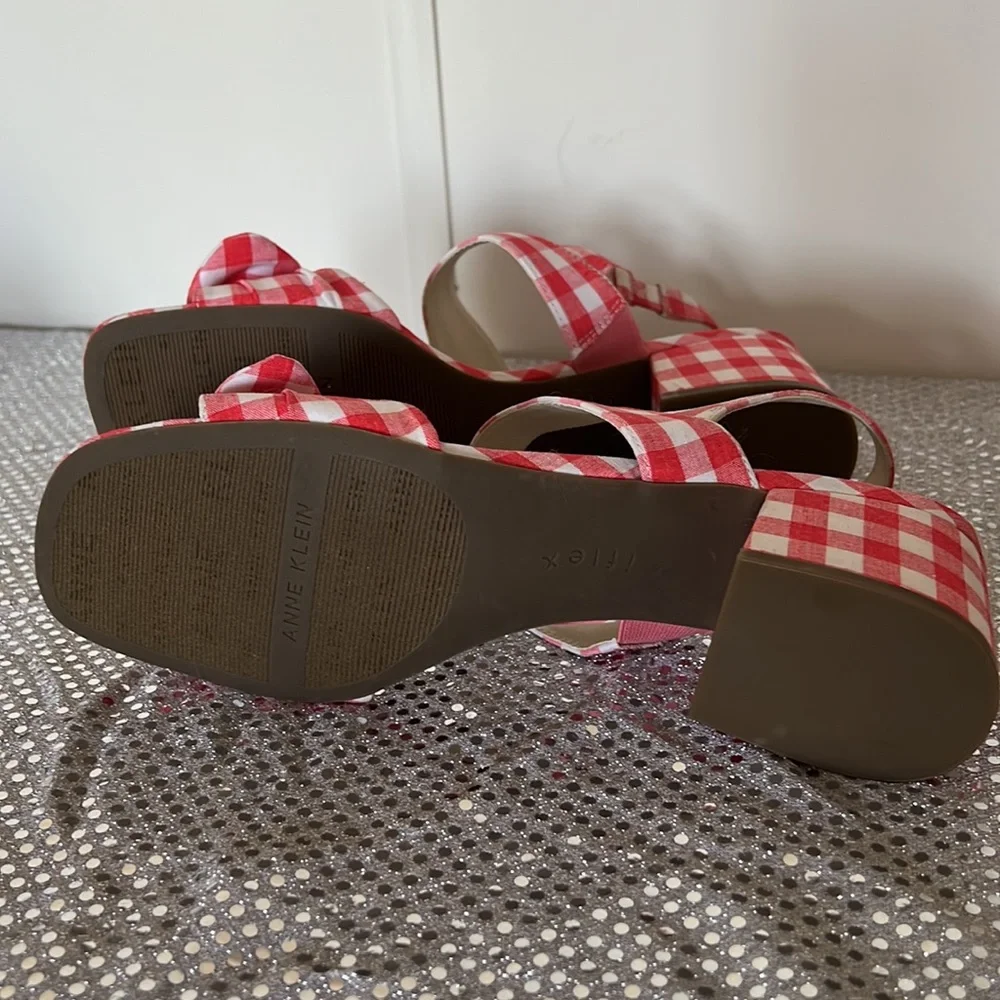 Anne Klein Red and White Checkered Sandals - Picture 8 of 15